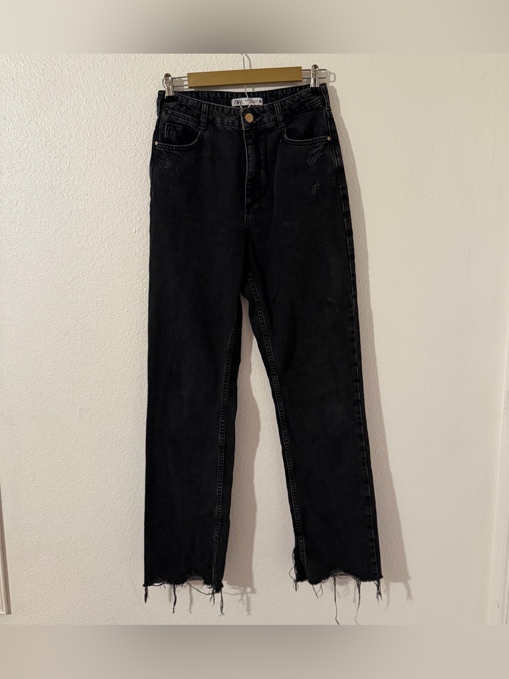 Zara Women's Black Med Wash High Rise Slim Straight Denim Jeans Size 4